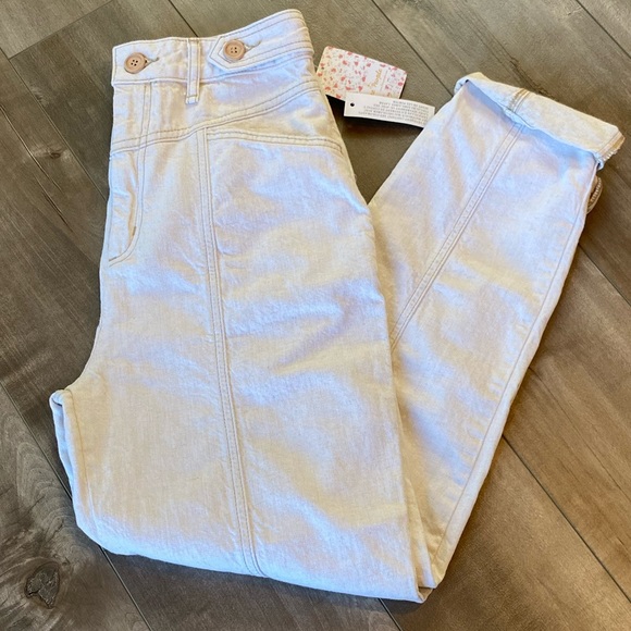 Free People We The Free City of Lights High Rise Linen Blend Jeans - Picture 3 of 11